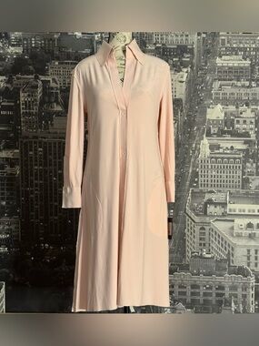Norma Kamali Shirt Swing Dress to Knee in Blush Pink || XS || PTP: 18.5”